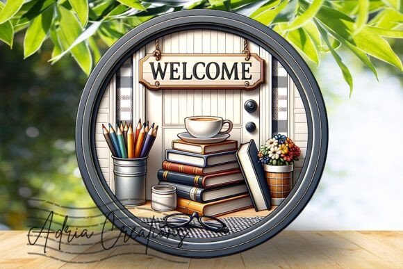 3D Book Round Welcome Sign Design