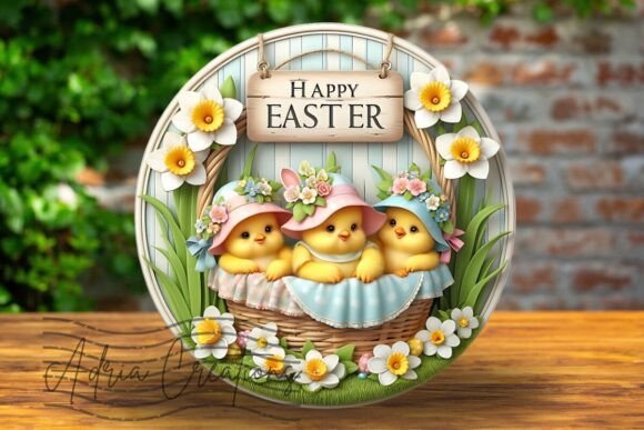 3D Easter Baby Chickens Round Design