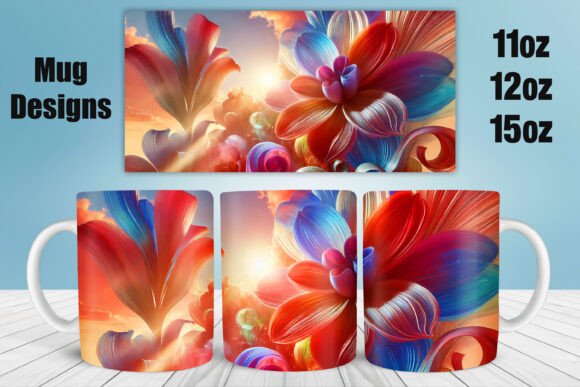 3D Floral Mug Png Wrap Design