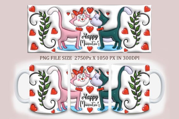 3D Inflated Valentine Cat Mug Design