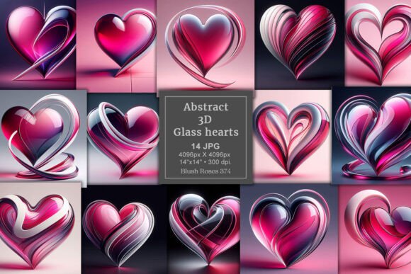 3D Pink Glass Hearts Digital Paper HQ: Elevating Modern Crafting