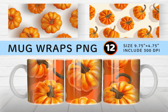 3D Pumpkins Mug Wrap Sublimation Design