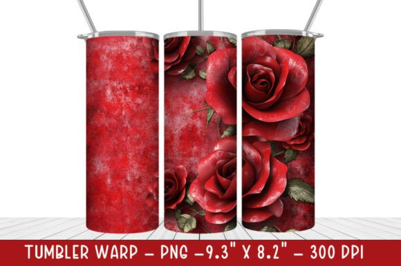 3D Red Roses Tumbler Wrap Design: Elevating Drinkware with Depth and Detail
