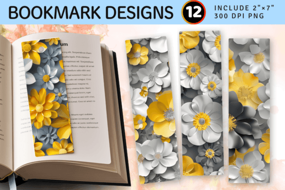 Grey Yellow 3D Flowers PNG Bookmark Design: Elevating Your Reading Experience