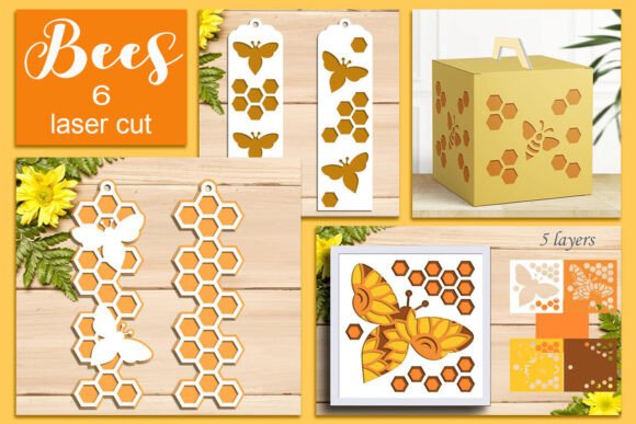 Honey Bee Shadow Box & 3d Bookmarks Svg