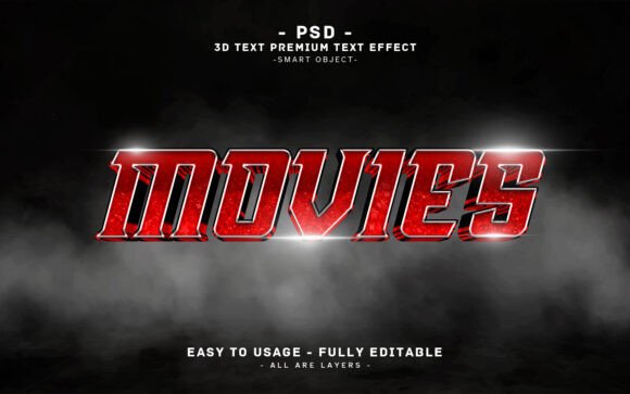 MOVIES 3D Text Effect Red Black Design