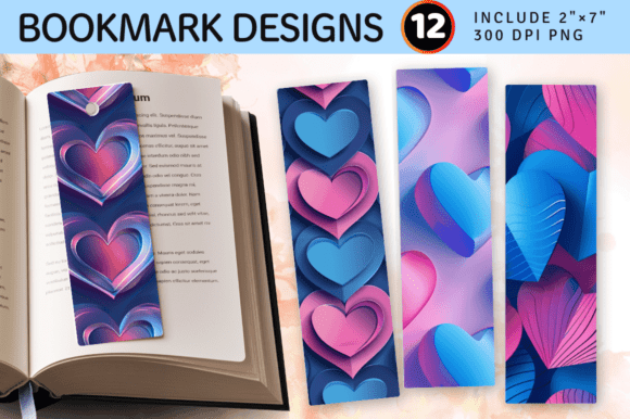 Neon Pink Blue Heart 3D Papers PNG Bookmark