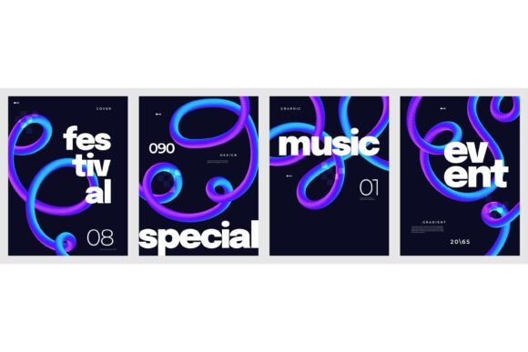 Poster Set with Gradient Curved Lines: A Modern Design Solution