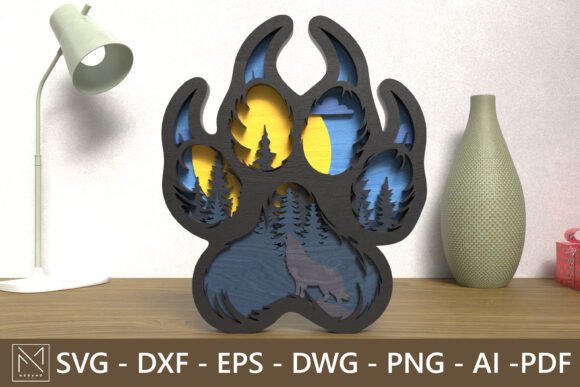 Wolf Paw Print 3D Layered SVG Laser Cut